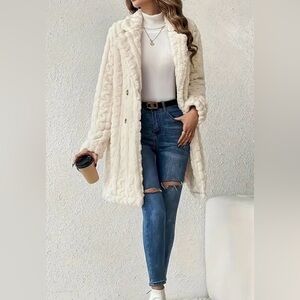chic Plush Cable Teddy Coat in Cream